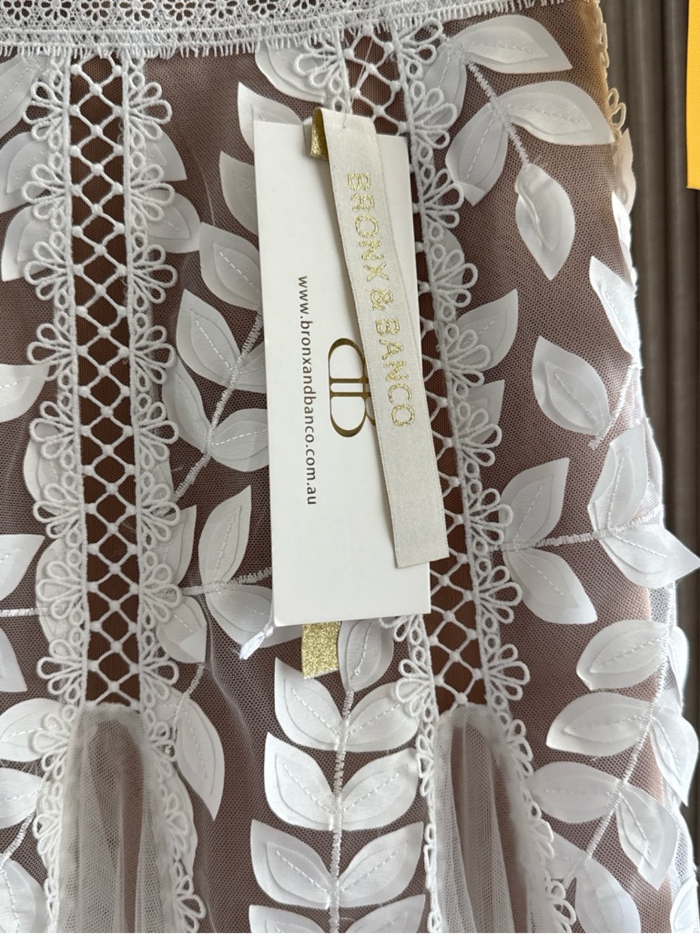 Bronx and Banco White Leaf-Appliqué Tulle Midi Dress - Picture 4 of 5